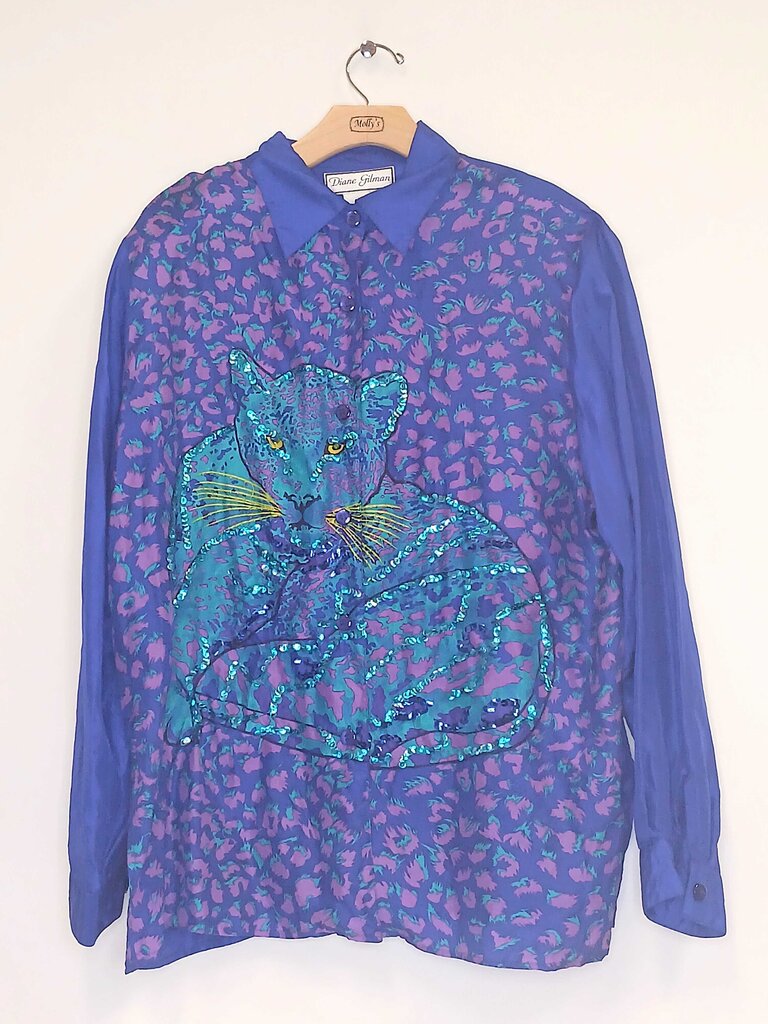 Diane Gilman 100% Silk Long Sleeve Pattern Button Down