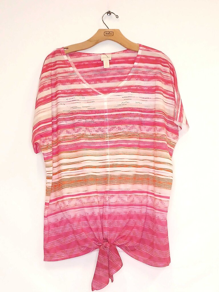 Chicos Striped Short Sleeve V Neck
