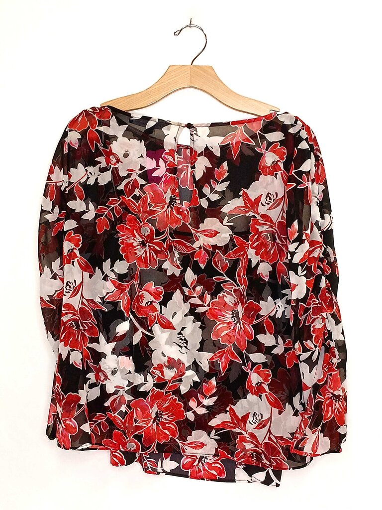White House Black Market Sheer Cropped Sleeve Floral Blouse