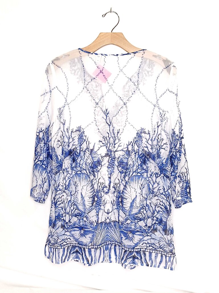 Chicos Sheer Cropped Sleeve Sequnece Tunic