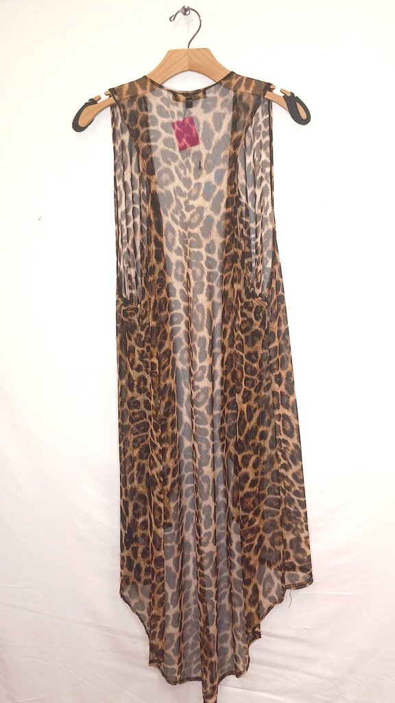L&B Cheetah Print Sheer Sleeveles Long Cardigan