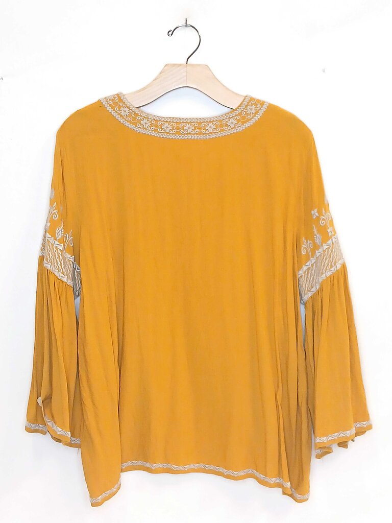 Chelsea & Theodore Embroidered Long Flare Sleeve Top
