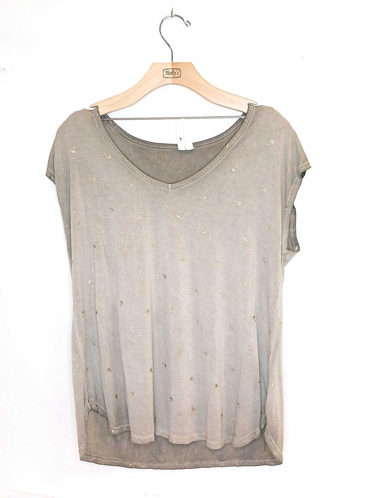 Cable & Gauge Short Sleeve Top Psalm Tree Pattern