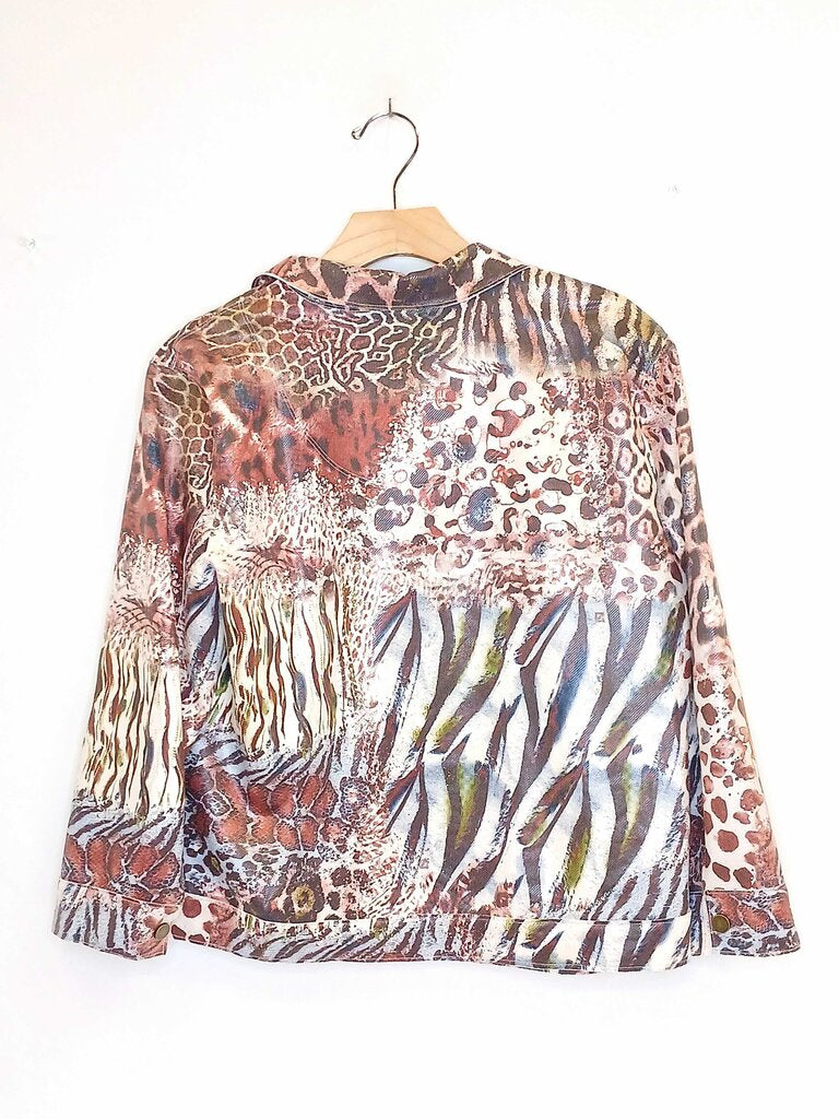 Multiples Long Sleeve Animal Print Button Up Jacket
