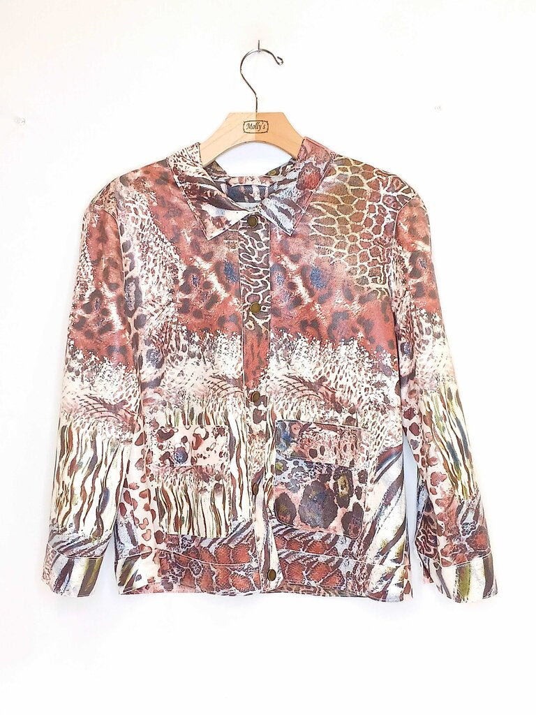 Multiples Long Sleeve Animal Print Button Up Jacket