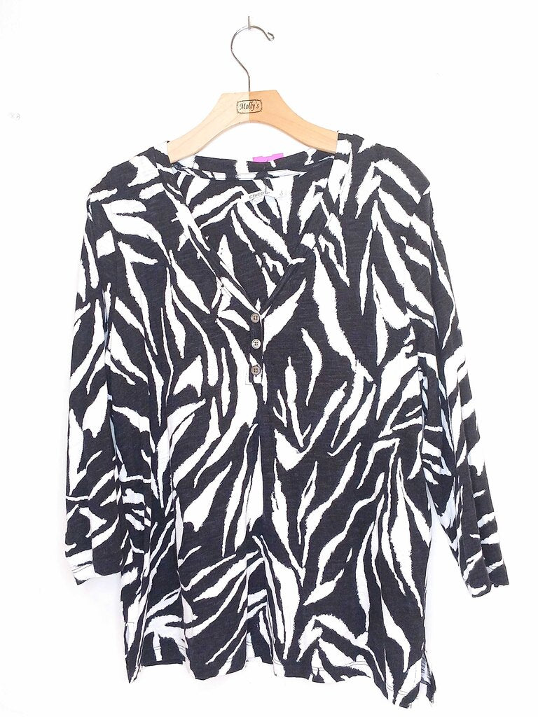 Chicos Long sleeve 3 Button Zebra Print top
