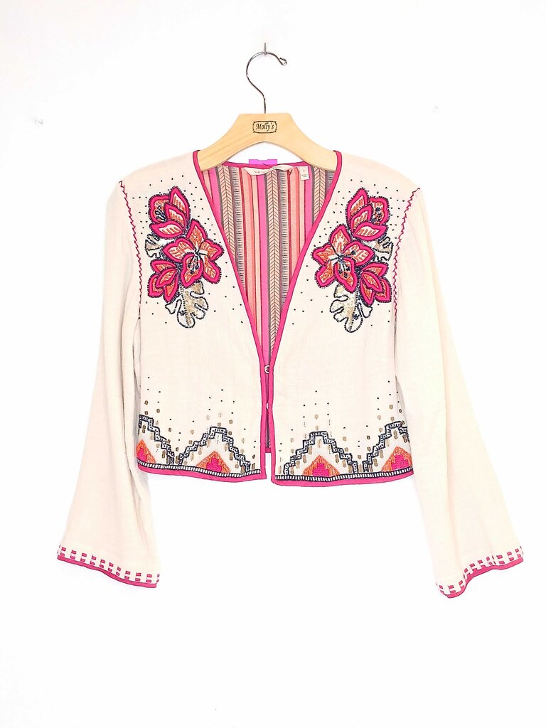 Soft Surroundings Cropped Embroidered Beaded Jacket