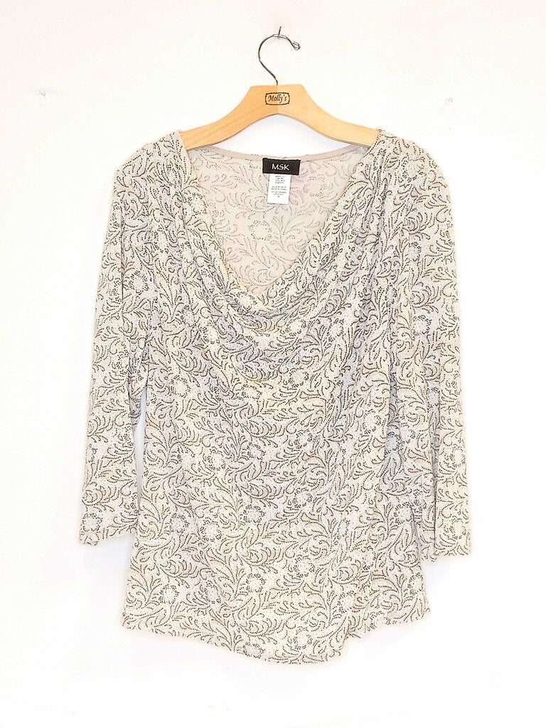 MSK Long Sleeve Crowel Neck Glitter Top