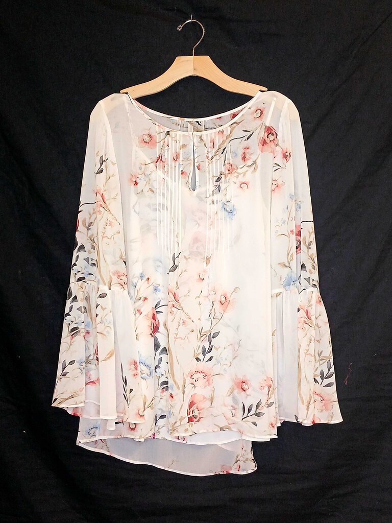 White House Black Market Floral Bell Sleeve Top