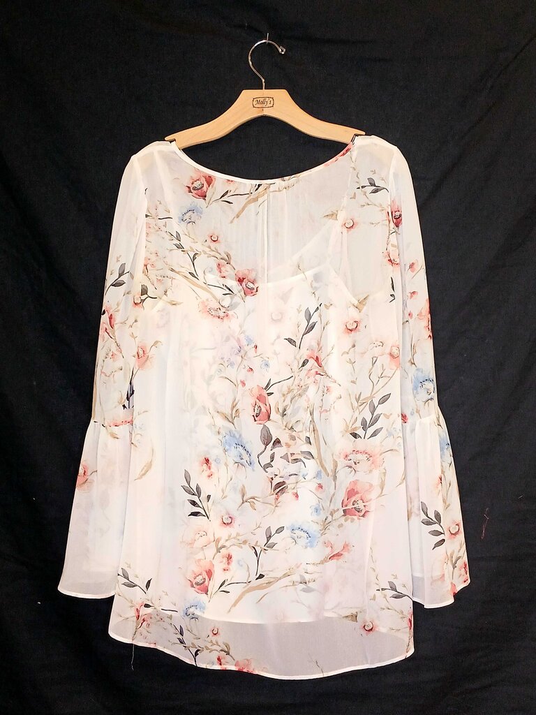 White House Black Market Floral Bell Sleeve Top
