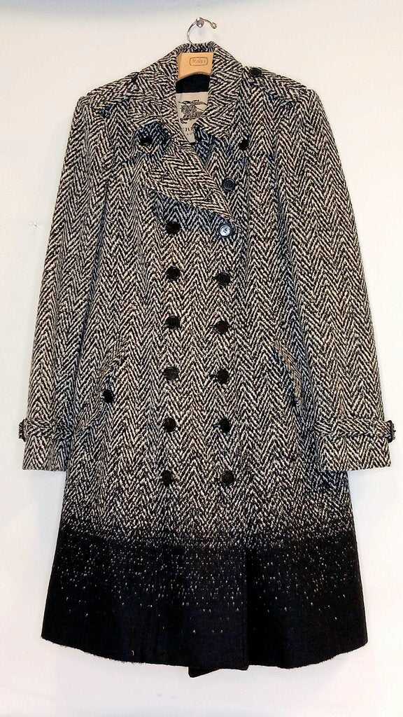 Burberry Authenticated Herring Bone Patterned Black Ombre Coat - Polish