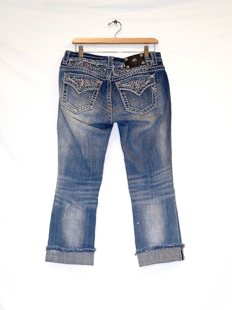 Miss Me Embroidered Capris Pants