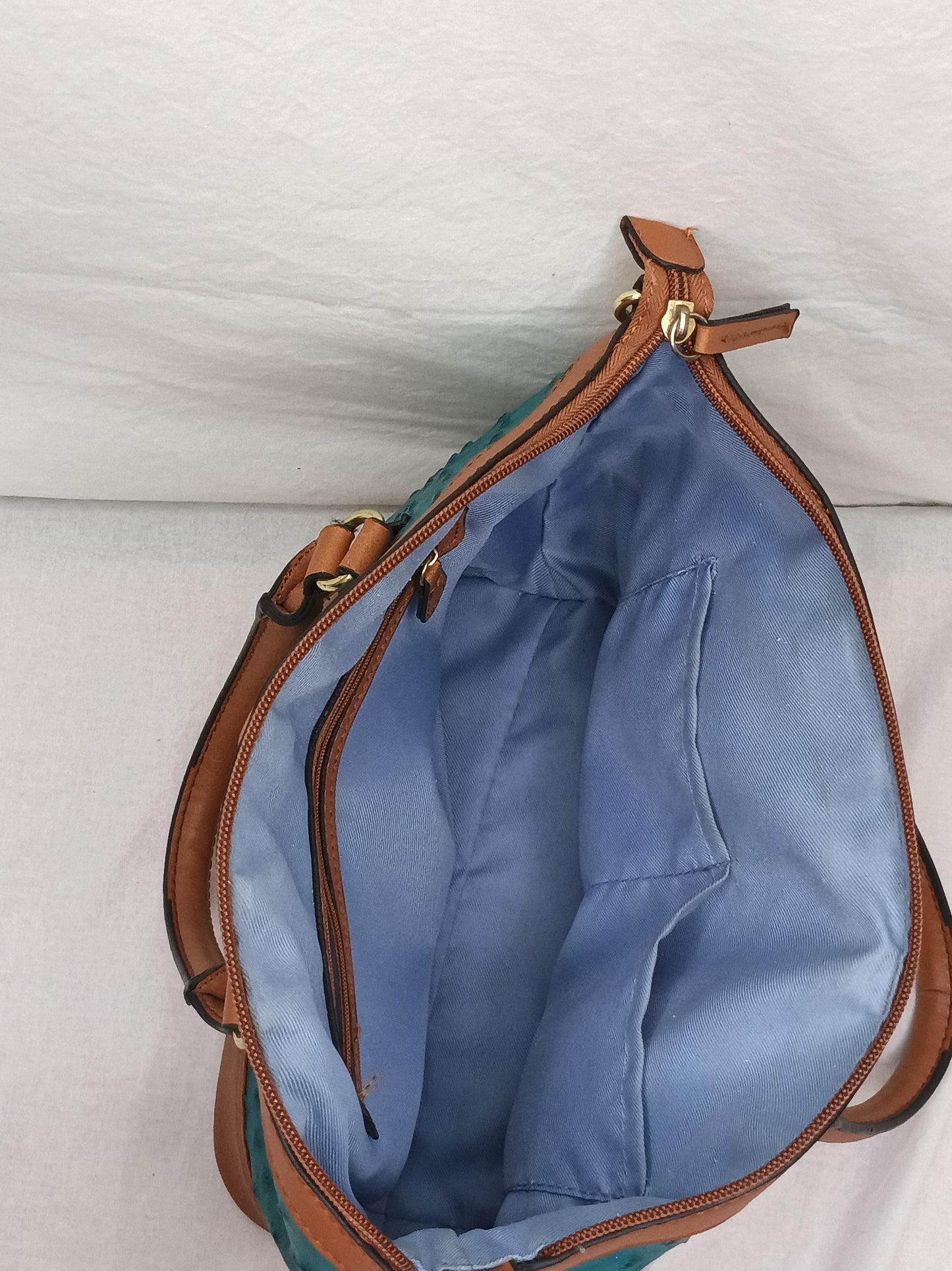 Ostrich Leather Dome Handbag with Shoulder Strap