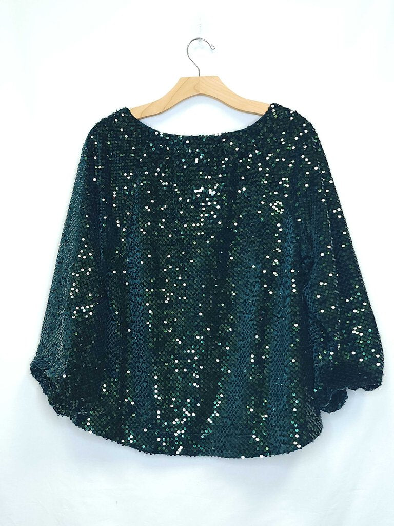 Chicos Sequin Sparkly Green Long Sleeve