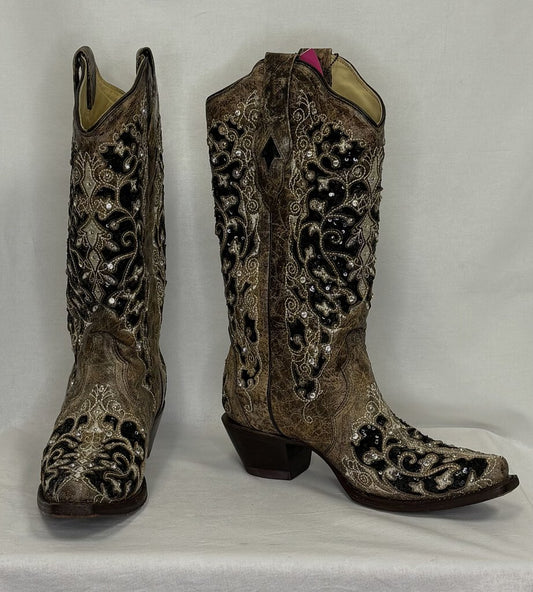 Corral Vintage Black Glitter Inlay Cowboy Boots