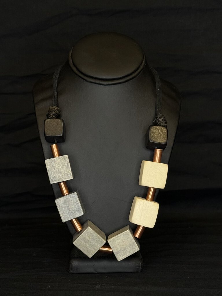 All Brand Wood Cubed Adjustable Necklace