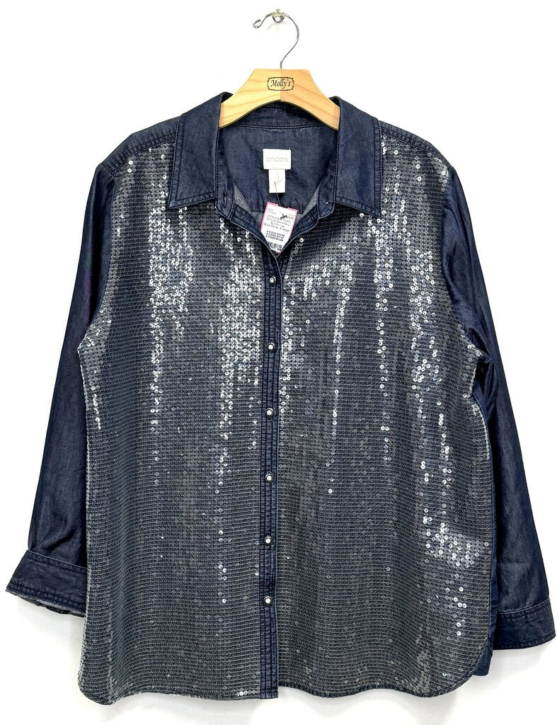 Chicos Shimmery Button Up