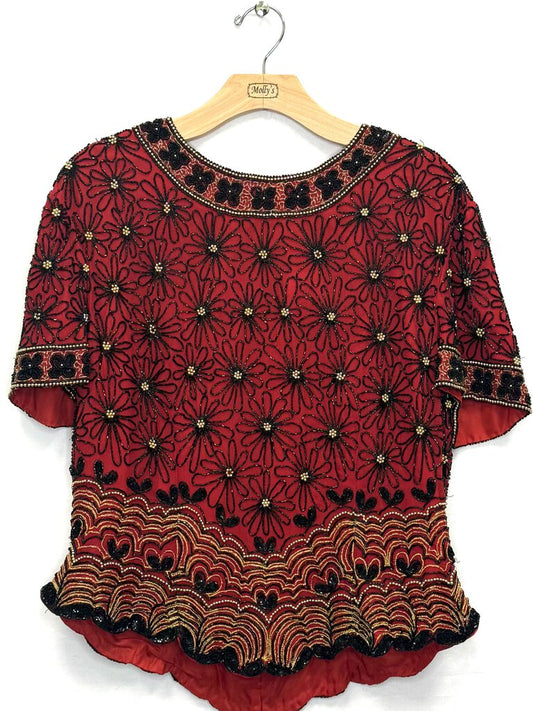 Papell Boutique Beaded Top 100% SILK