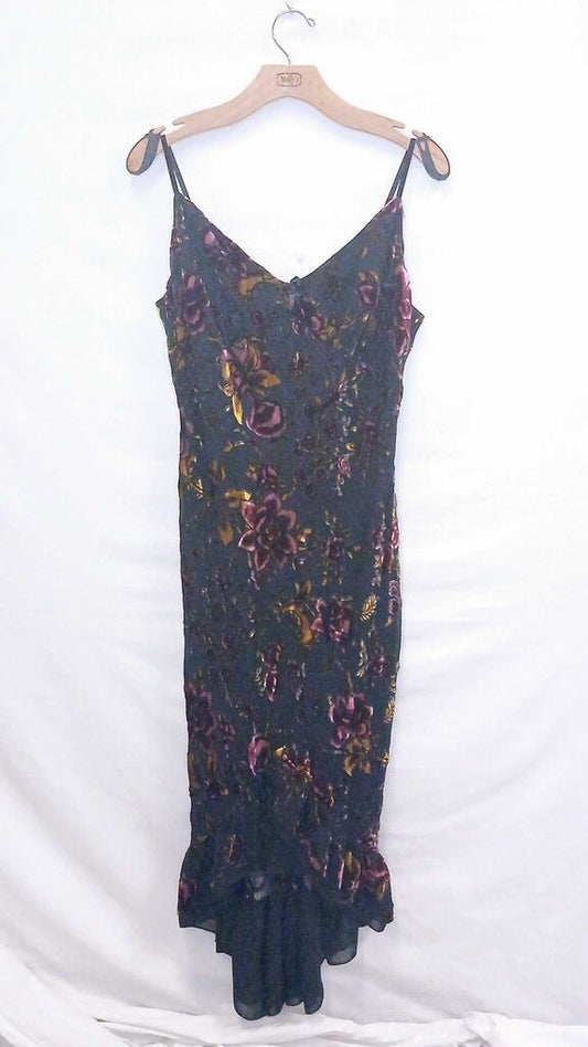 Betsey Johnson Velvet Floral Long V Neck Dress