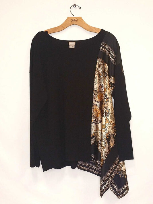 Chicos Long Sleeve One Side Pattern Top