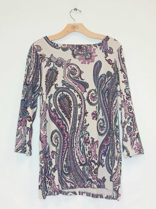 Chicos Square Neck Long Sleeve Patterned Top