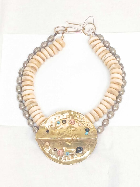 Mirimal? Cowbone & Mala Beads Medallion Necklace