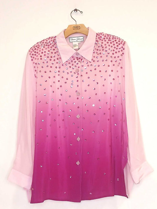 Diane Gilman Long Sleeve Button Down Blouse With Rhinestone