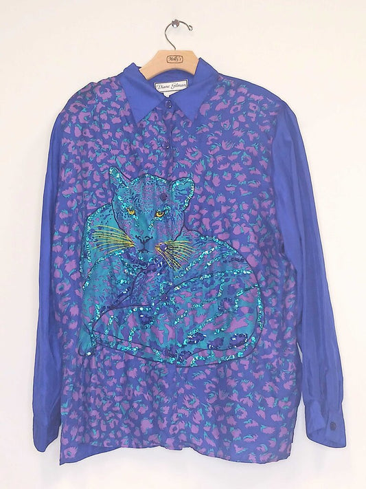 Diane Gilman 100% Silk Long Sleeve Pattern Button Down