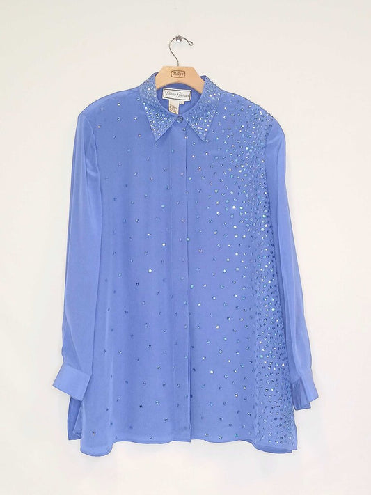 Diane Gilman 100% Silk Long Sleeve Sequence Button Down