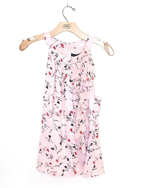 White House Black Market Sleeveless Floral Ruffle Blouse
