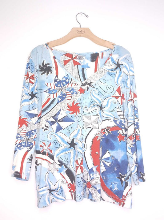 Chicos Long Sleeve V Neck Patterned Top