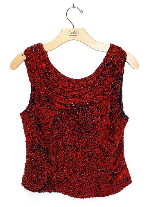 Andretta Donatello Sleeveless Beaded Cow Neck Top