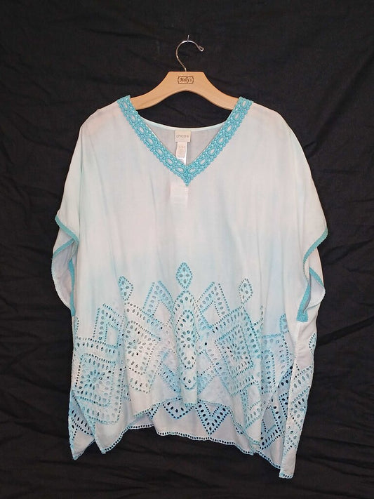 Chicos Embroidered V Neck Short Sleeve Tunic