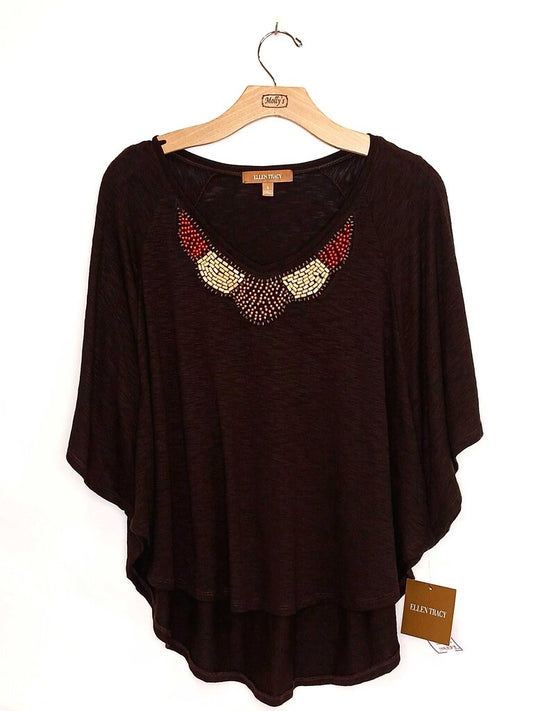 Ellen Tracy Short Sleeve Beaded Top