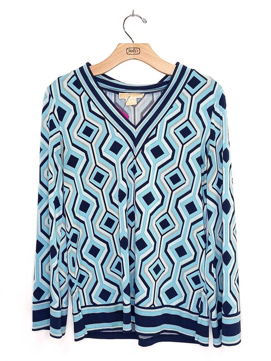 Micheal Kors Long Sleeve Patterned V Neck Blouse