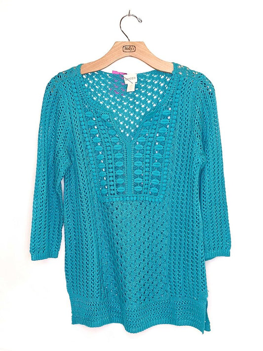 Chicos Cropped Sleeve Crocheted Top