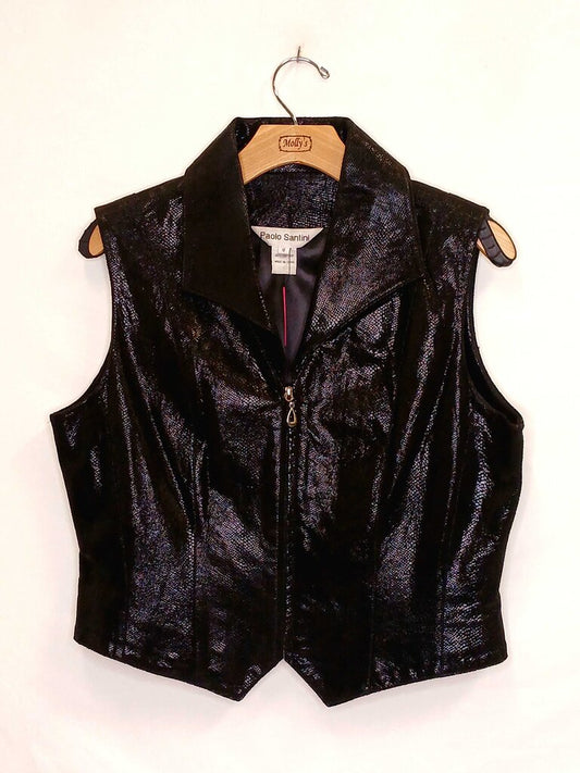 Paolo Santini 100% Leather Snake Print Sleeveless Zip Up + Leather Pants