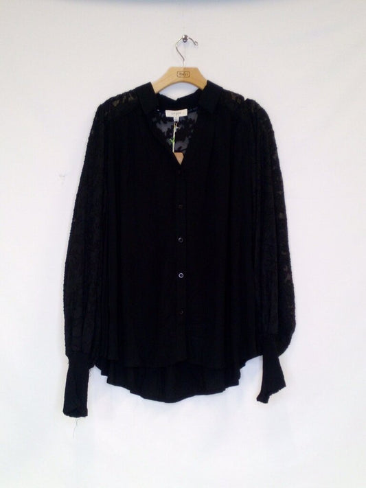 Umgee Sheer Lace Sleeve Button Down