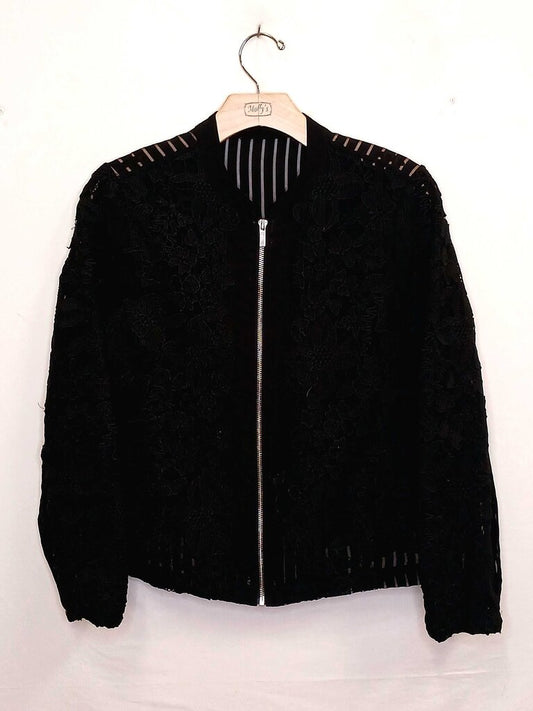 See Through Floral Cut Out Zip Up