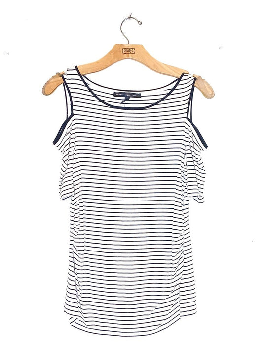 White House Black Market Striped Cold Shoulder Top