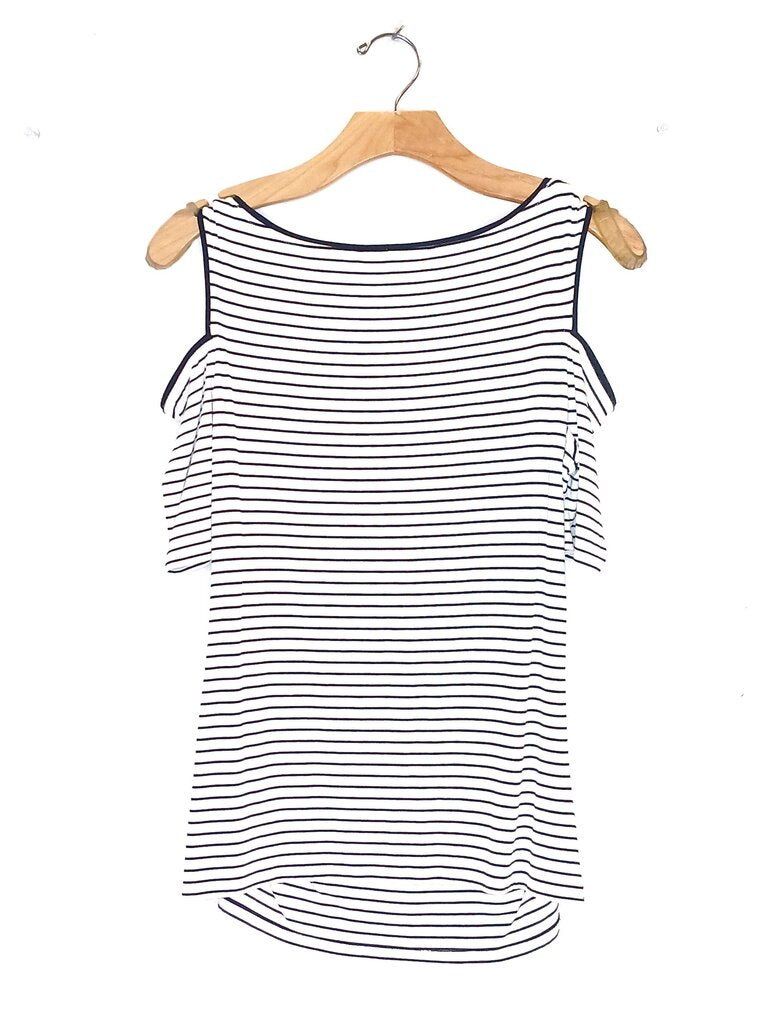White House Black Market Striped Cold Shoulder Top