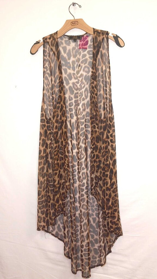 L&B Cheetah Print Sheer Sleeveles Long Cardigan