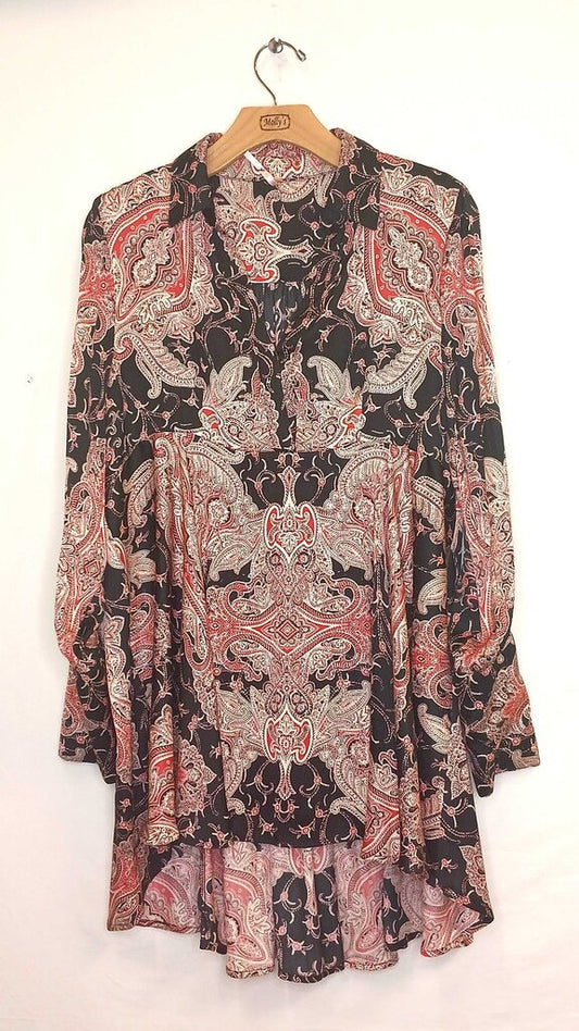 Free People Long Sleeve Patterned Tunic Blouse