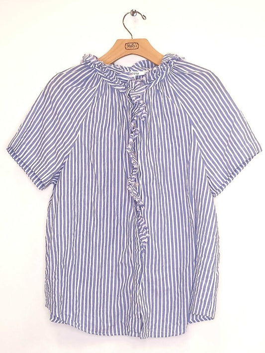 Chicos Stripped Button Up Short Sleeve Blouse