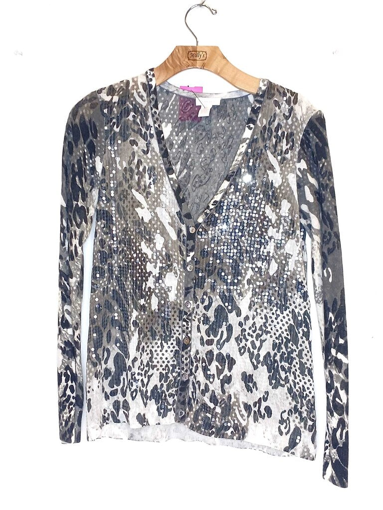 Chicos Long Sleeve Patterned Sequence Leapord Print