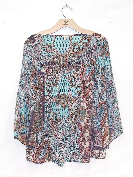 Spense Bell Sleeve Patterned Top