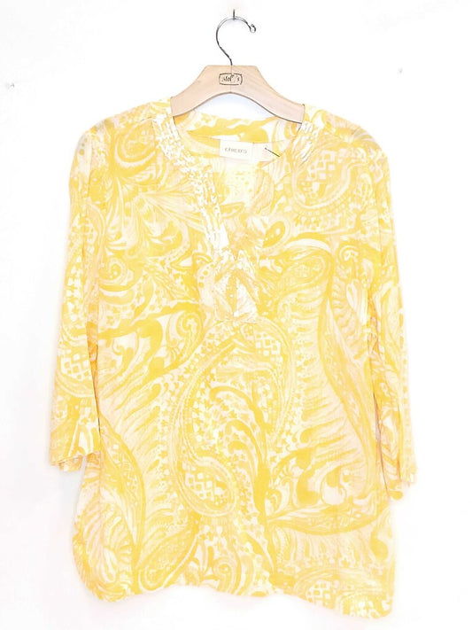 Chicos 100% Linen Patterned Long Sleeve