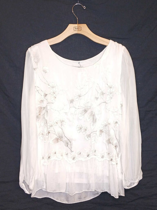 Elena Baldi Silk Flower Embroidered Blouse