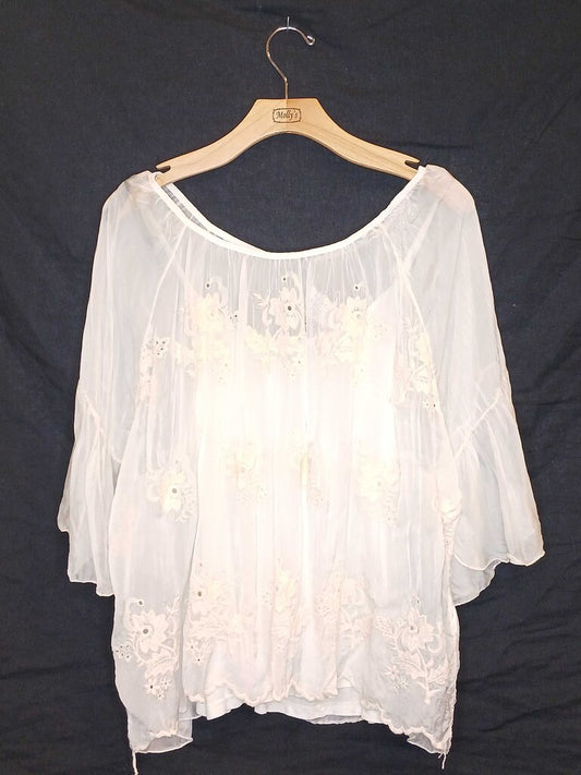 angela moda Flowy Floral Sheer Blouse