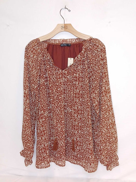 Doe & Rae Flowy Sheer Sleeve Top